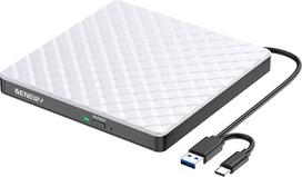 BENEWY Išorinis CD DVD skaitytuvas USB 3.0 ir C tipo CD DVD +/-RW Brenner Optische Laufwerke CD DVD Player Reader DVD Laufwerk Extern für PC Laptop Desktop MacBook Windows 11/10/8.1/7 Linux/Mac OS Weiß