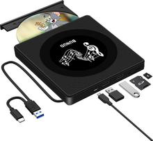 BUNUD išorinis DVD diskas, CD diskas, išorinis USB 3.0 išorinis DVD įrašymo įrenginys su SD TF 2 USB lizdais, plonas nešiojamasis išorinis CD diskas, skirtas nešiojamajam kompiuteriui "MacBook", kompiuteriui "Windows 11 Mac Desktop