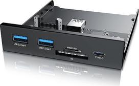 CSL USB 3.2 Gen.1 priekinis metalinis skydelis Vidinis atminties kortelių skaitytuvas Vidinis atminties kortelių skaitytuvas Iki 5Gb/s 5 prievadai 2 x USB 3.0 A tipo + 1 x USB C + "MicroSD" + SD lizdas Daugiafunkcinis skydelis