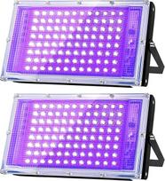 Glostars 100 W LED UV juodos šviesos prožektorius, juodos šviesos lempa, IP66 atsparus vandeniui, 395-400 nm UV vakarėlių šviesa su jungikliu, skirta barams, vakarėlių aksesuarams, juodos šviesos dekoracijoms, scenos apšvietimui (2 vnt.)