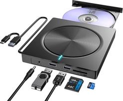 Išorinis CD DVD įrenginys USB 3.0 C tipo, išorinis DVD įrenginys su SD/TF kortelių skaitytuvu ir 2 USB-A prievadais, nešiojamasis RW DVD įrašymo įrenginys, skirtas nešiojamiesiems kompiuteriams, staliniams kompiuteriams, "MacBook", "iMac", "Win 11/10/8/7/