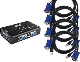 KALEA-INFORMATIQUE© KVM komutatoriaus dėžutė su 4 USB 2.0 prievadais ir 4 VGA USB kabeliais, skirta 4 kompiuteriams