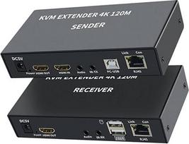 KVM ilgintuvas 4K 120M imtuvas, 4K HDMI KVM ilgintuvas per Cat5e/6 Ethernet kabelį 120M HDMI USB ilgintuvas Vaizdo garso siųstuvas imtuvas Palaiko klaviatūros pelę