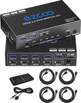 KVM jungiklis HDMI USB 3.0 4 prievadai su sparčiuoju klavišu 4K 60Hz 18Gbps Dalytis 4 kompiuteriais su viena klaviatūra Mous HDR D-olby Vision HDCP2.2 Nuotolinis valdymas