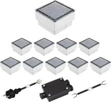 ledscom.de 10 LED grindinio akmenų CUS grindų žibintų rinkinys, skirtas naudoti lauke, šilta balta spalva, IP67, 230 V, 10 x 10 cm