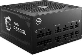 MSI MAG A650GL maitinimo šaltinis, 650 W, "80 Plus Gold", visiškai modulinis, 120 mm FDB ventiliatorius su dinaminiais rutuliniais guoliais, "Full-Bridge LLC", juodas plokščias kabelis