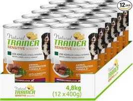 Natural trainer Sensitive No Gluten Medium - Maxi drėgnas ėdalas šunims su ėriena ir pilno grūdo produktais, 12 x 400 g