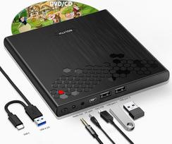 NOLYTH Nešiojamojo kompiuterio išorinis CD diskas, į lizdą įstatomas DVD diskas, išorinis CD diskas, išorinis USB diskas su 1 garso 2 USB lizdais, išorinis optinis diskas, DVD įrašymo įrenginys, skirtas "Mac Windows" kompiuteriui "MacBook
