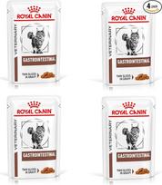 Royal Canin Veterinary Gastrointestinal | 4 pakuotės | 4 x 12 x 85 g | Šlapias maistas suaugusioms katėms | Smulkūs gabalėliai padaže | Žarnyno rezorbcijos sutrikimams gydyti
