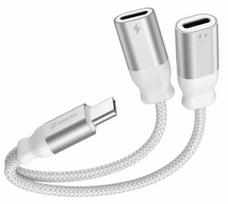 Swissten Textile USB-C Audio Charging Adapter, 2 x USB-C, 0.12m