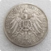 1901 m. Vokietijos atminimo kolekcionuojami suvenyrai Sidabrinės monetos įvairiaspalvis