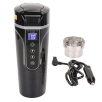 Kelioninis elektrinis virdulys 500ml Juodas Vandens temperatūros ekranas 96W 12V 24V Automobilinis šildomasis puodelis arbatai L