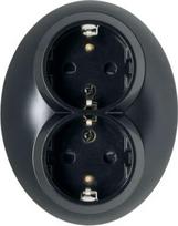 Double socket outlet, black, 2P+E,16 A, 250 V, Renova WDE007085 | 3606480330933