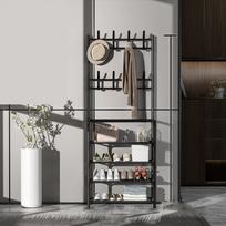 Pastatoma drabužių kabykla Moderni metalinė drabužių pakaba su lentyna drabužių laikymui prieškambariui 60cm 4 Layer juoda