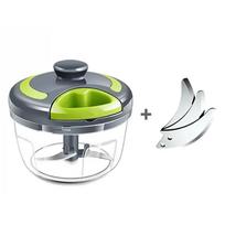 Garlic Chopper Machine Portable Mini Manual Hand Mincer 500ml Gray with Spare Blade