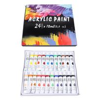 24 vnt Akriliniai dažai 12ml Tube Vibrant Colors Dėžutėje supakuotas Safe Kids Akrilinių dažų rinkinys vaikams