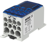 MOREK Paskirstymo blokas OJL280A mėlynas įėjimas: 1xAl/Cu 35-120 išėjimas: 2x6-35mm2/5x2,5-16mm2/ 4x2,5-10mm2 1000V MAB1281B10
