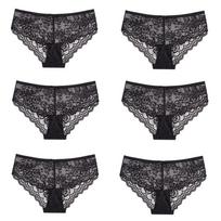 Women's Panties Set Sweet Lace Female Underwear Hollow Out Sexy Lingerie Soft Lace Satin Briefs Cozy Woman Underpants 6 Pcs/set M