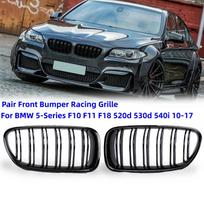 BMW 5 serijai F10 F11 F18 520d 530d 540i 2010-2017 Priekinės inksto sportinės grotelės 1 pora blizgios juodos spalvos dvigubų lamelių lenktyninės grotelės