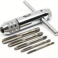 5 vnt nerūdijančio plieno mechaniniai srieginiai srieginiai čiaupai, M3-M8, 3 mm-8 mm skersinė anga, dešinė ranka, savaime užsifiksuojanti, chromo apdaila, plokščia galvutė, vieno galo sriegiu metalui