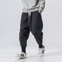 Sincism Store Vyriškos kelnės Haremas Japoniškos laisvalaikio medvilninės lininės kelnės „Jogger“ kelnės Kiniškos „Biggy“ kelnės M tamsiai mėlyna spalva