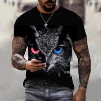 Animal Owl Graphic 3D Printed Vasariniai vyriški marškinėliai su iškirpte Kasdieniai trumpomis rankovėmis Negabaritinis megztinis Madingi gatvės drabužiai Vyriški drabužiai S