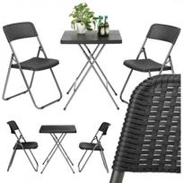 Bistro komplektas 3in1 Stalas + 2 kėdės, rotango imitacija, Juodas
