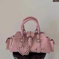 Vintage luxury designer women's shoulder bag  hot pink studded  girls leather underarm bag
