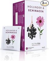 "Nutra Tea" šeivamedžio uogų ir saulės kepurės arbata, imuninė ir peršalimo arbata, imuninės sistemos palaikymo arbata, kova su peršalimo ligomis, 60 daugkartinio naudojimo arbatos maišelių, natūrali vaistažolių arbata