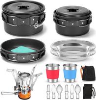 Odoland Camping Camping Camping Set with Pots and Pan Cup Plate Cutlery Foldable Tableware for 1-2 People Lightweight and Compact for Camping Trekking Picnic Hiking