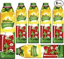Su "Pufai Grocery", "Pfanner Cranberry" spanguolių vaisių sultys 1000 ml x 6 vnt.