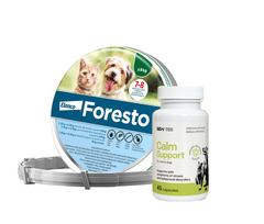 ELANCO Foresto Antkaklis katėms ir šunims sveriantiems mažiau nei 8kg + LAB-V Calm Support - streso ir elgesio sutrikimų simptomų palaikymas 45 kapsulės