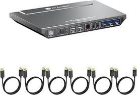 "AV Access KVM Switch" 2 kompiuterių 2 monitorių "DisplayPort" 8K@60Hz 4K@165hz/144hz, DP KVM jungiklis su dviem monitoriais, USB 3.0 prievadais, garso išvesties IR nuotolinio valdymo pultu, su visais kabeliais