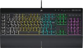 "Corsair K55 RGB PRO" žaidimų klaviatūra su laidine membrana (dinaminis RGB apšvietimas, 6 makro klavišai su "Elgato" programinės įrangos integracija, atspari vandeniui ir dulkėms IP42), AZERTY, juoda