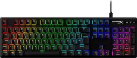 "HyperX Alloy Origins PBT" mechaninė žaidimų klaviatūra, PBT klavišų dangteliai, klavišų dangteliai, RGB, "HyperX" mechaniniai jungikliai, jungikliai, kompaktiška, nešiojama, patvarus aliuminio korpusas, reguliuojamos kojelės, juoda