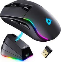 "KLIM Blaze Y" įkraunama belaidė pelė - žaidimų pelė su RGB ir įkrovimo stotele - didelio tikslumo jutiklis ir patvarus akumuliatorius - iki 6000 DPI - kabelinė ir belaidė pelė kompiuteriui - juoda