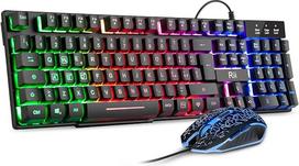 "Rii Gaming RK108" (itališkas išdėstymas) - rinkinys su klaviatūra RK100+ ir žaidimų pele, LED apšvietimas, jautrumas reguliuojamas iki 3200 dpi