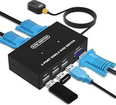 2 prievadų KVM jungiklis USB VGA su KVM kabeliais, KVM jungiklis VGA monitoriui ir USB klaviatūros pelei