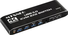 HDMI 2 įėjimai 2 išėjimai ir 4 USB 3.0 KVM jungiklis su nuotolinio valdymo pultu 2 kompiuteriai dalijasi klaviatūra, pele, spausdintuvu ir monitoriumi Palaiko 4K60Hz HDCP2.3 HD