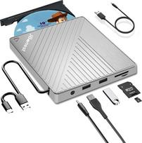 Išorinis CD DVD diskas USB 3.0 C tipo, išorinis su SD/TF kortelių skaitytuvu, nešiojamasis RW įrašymo įrenginys, greitas duomenų perdavimas nešiojamiesiems kompiuteriams, staliniams kompiuteriams, "MacBook", "Win11/10/8/7/XP", "Linux", "Mac OS", "Vista