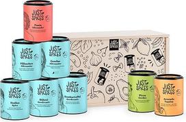 Just Spices Top 8 Gewürze-Set in Holzbox I 8 verschiedene Gewürzmischungen I Von Frühstück bis Dinner: I Geschenkset für jeden Geschmack