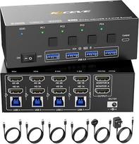 KVM jungiklis 4 kompiuteriams 2 monitoriams, KCEVE 8K@60Hz, 4K@144Hz USB 3.0 HDMI KVM jungiklis su EDID emuliatoriumi, skirtas 4 kompiuteriams dalytis pelės klaviatūra ir monitoriumi, stabilus lustas, didelis suderinamumas