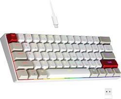 Newmen GM610 belaidė žaidimų klaviatūra, 60 % mechaninė "Bluetooth" / 2,4 GHz / su kabeliu, 61 klavišas su RGB apšvietimu, "Hot Swap", "Anti Ghosting", TKL mini QWERTY klaviatūra, skirta PC/Win/Mac, raudonas jungiklis