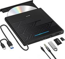 NOLYTH Išorinis DVD diskas Išorinis USB 3.0 Type-C nešiojamasis CD/DVD RW įrašymo įrenginys su USB/SD/TF prievadu ir garso išvestimi, išorinis CD diskų grotuvas nešiojamajam kompiuteriui su "Windows 11/10 Mac MacBook iMac