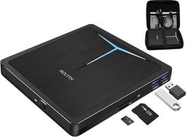 NOLYTH išorinis DVD diskas, CD diskas, išorinis USB 3.0 Type-C DVD/CD+/-RW įrašymo įrenginys su USB prievadu ir SD TF lizdu, nešiojamasis išorinis CD diskas, skirtas nešiojamiesiems kompiuteriams "Windows 11 10 Mac MacBook Linux