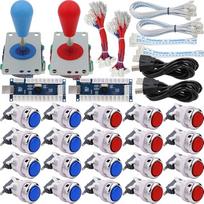 SJ@JX Arcade 2 Player Game Controller Stick DIY Kit LED mygtukai Chrome Paint MX Microswitch 8 Way Joystick USB Encoder Cable for PC MAME Raspberry Pi Red Blue