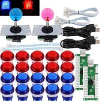 SJ@JX Arcade 2 Player Game Controller Stick DIY Kit LED mygtukai MX Microswitch 8 Way Joystick USB Encoder Cable for PC MAME Raspberry Pi Red Blue