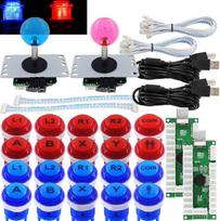 SJ@JX Arcade 2 Player Game Controller Stick DIY Kit LED mygtukai su logotipu MX Microswitch 8 Way Joystick USB Encoder Cable for PC MAME Raspberry Pi Red Blue
