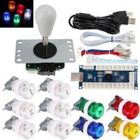 SJ@JX Arcade Game Stick DIY rinkinys Mygtukai su logotipu LED 8 Way Joystick USB Encoder Cable Controller for PC MAME Raspberry Pi Colour Mix