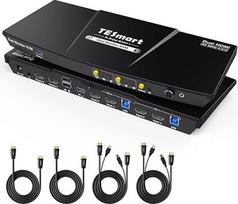 TESmart USB 3.0 HDMI KVM jungiklis 2 monitoriams, 2 kompiuterių 2 monitorių jungiklis 4K60Hz su EDID emuliatoriumi, garso ir mikrofono jungtimi, USB klaviatūros pelės skenerio spausdintuvui, HDCP 2.2, "Hotkey" mygtukų jungiklis su kabeliu × 4